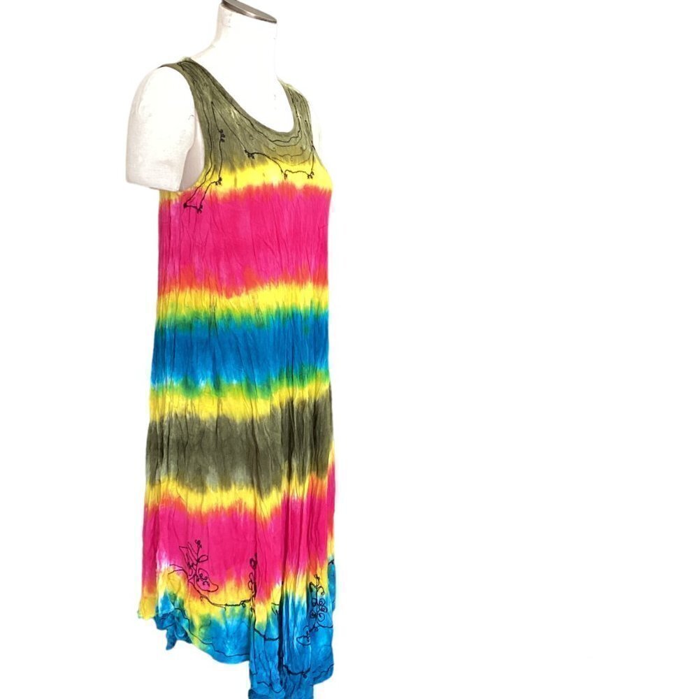 Cute Options Tie Dye Embroidered Sleeveless Midi Dress Free-Size 86H - Picture 2 of 8